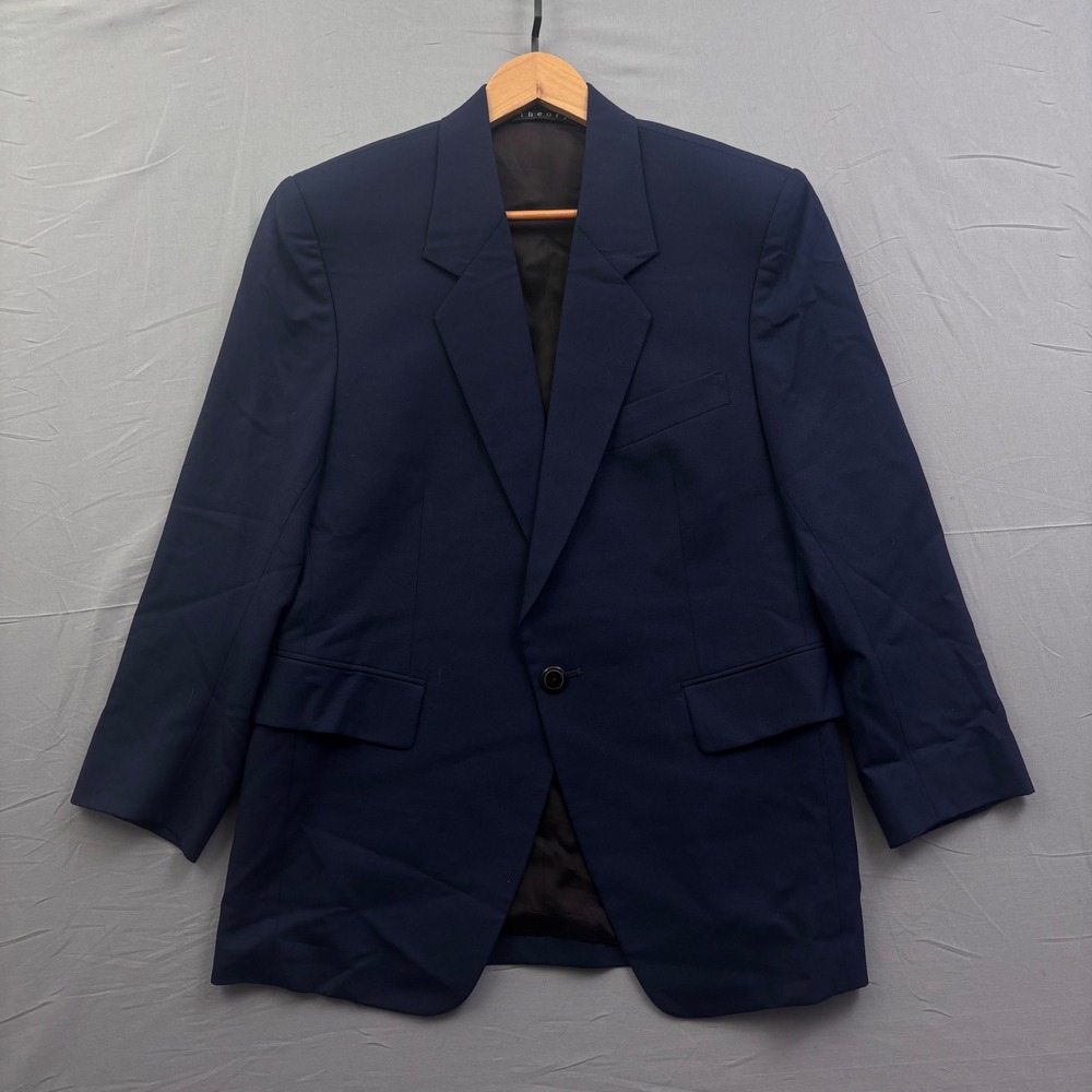 Theory Mens Navy Blue Single Button Blazer Jacket Notched Lapel Business Formal